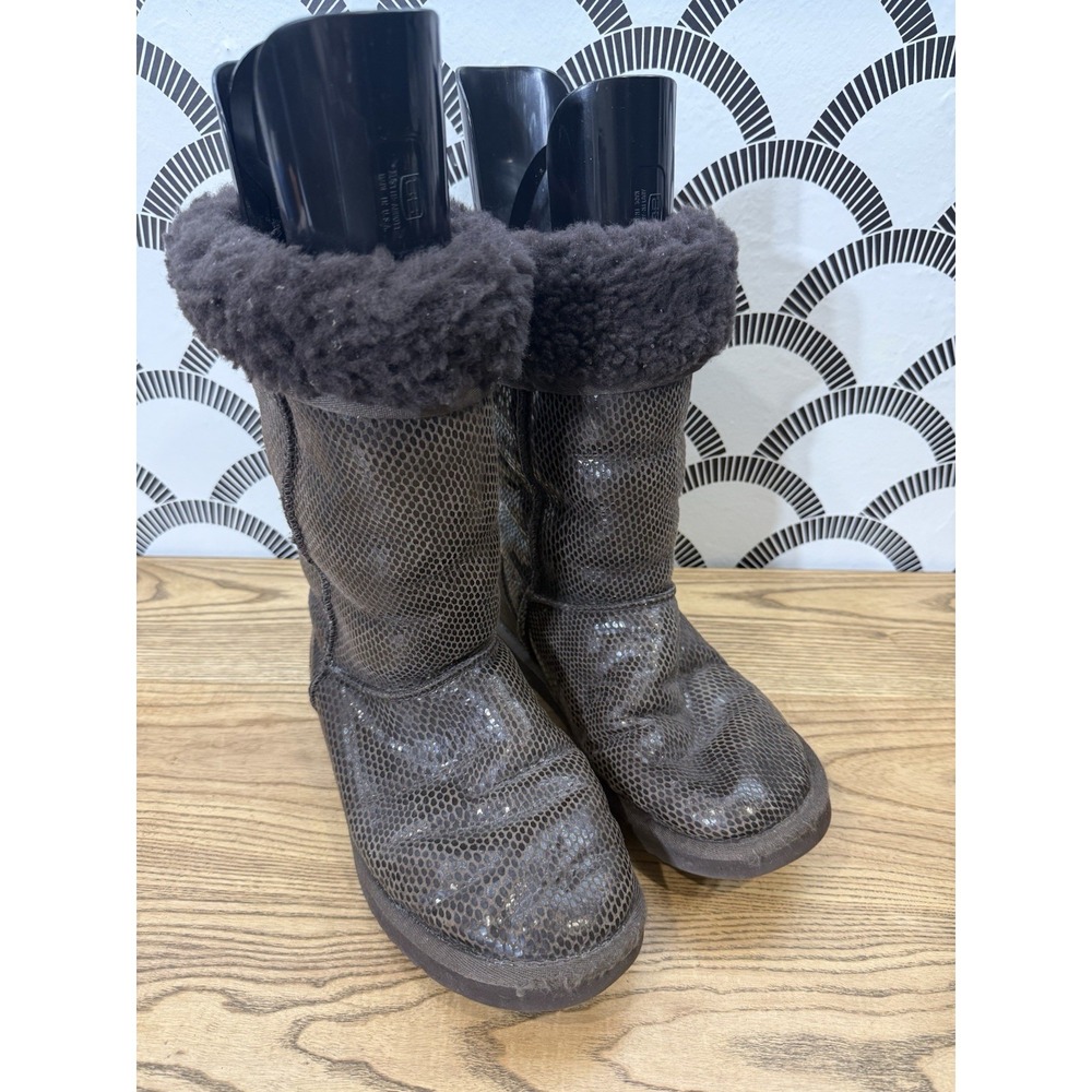 UGG Classic Mid Calf Boots Brown Metallic Sequin Shearling‎ Women's Size 9